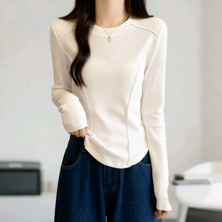 【2026升级款】高弹双面绒打底衫修身锁温显瘦鱼骨打底衫长袖纯色
