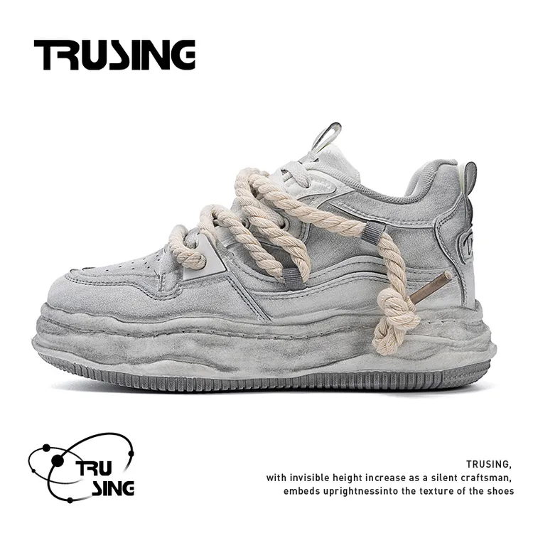 TRUSING初星加绒秋冬新款隐形增高潮鞋厚底板鞋双鞋带痞帅男鞋子