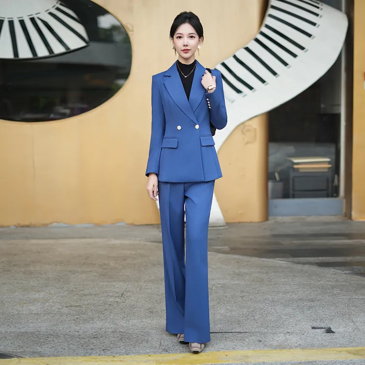 蓝色职业西装套装女正装新款秋冬季英伦风时尚气质休闲高级感西服