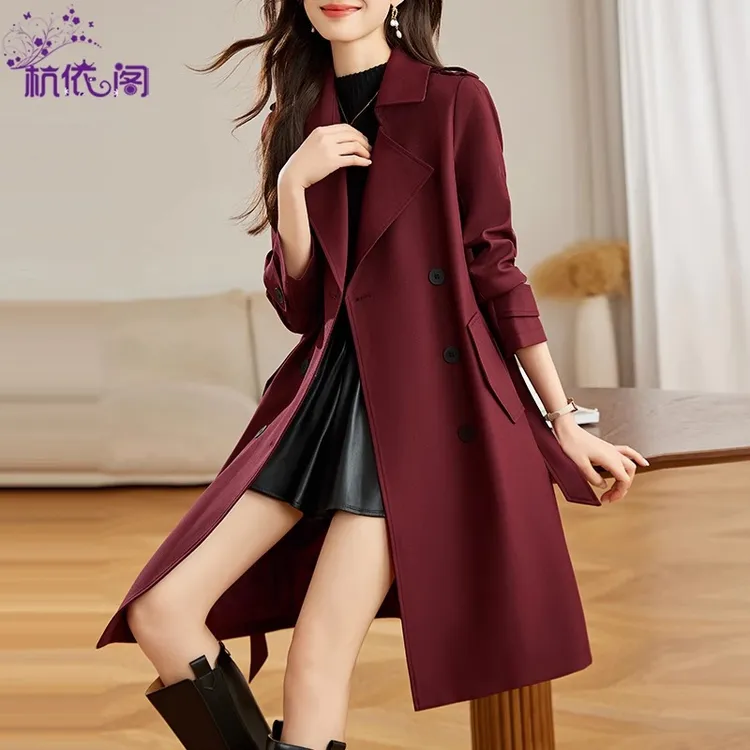 红色风衣女中长款2025新款春秋小个子高端气质休闲流行英伦风外套