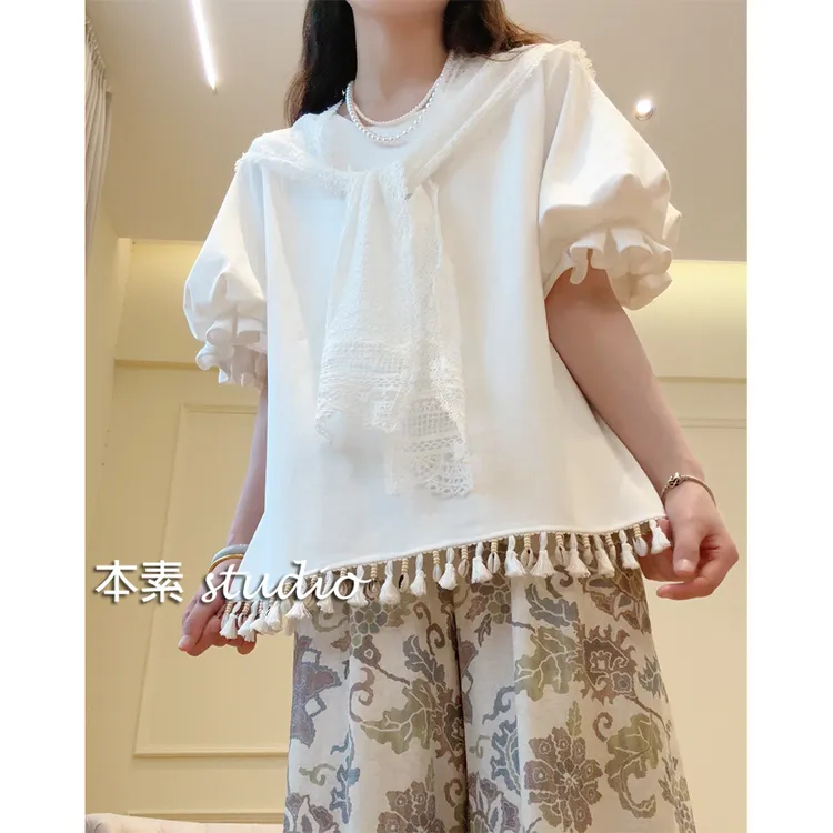 映月C4195流苏圆领短袖T恤韩版半袖