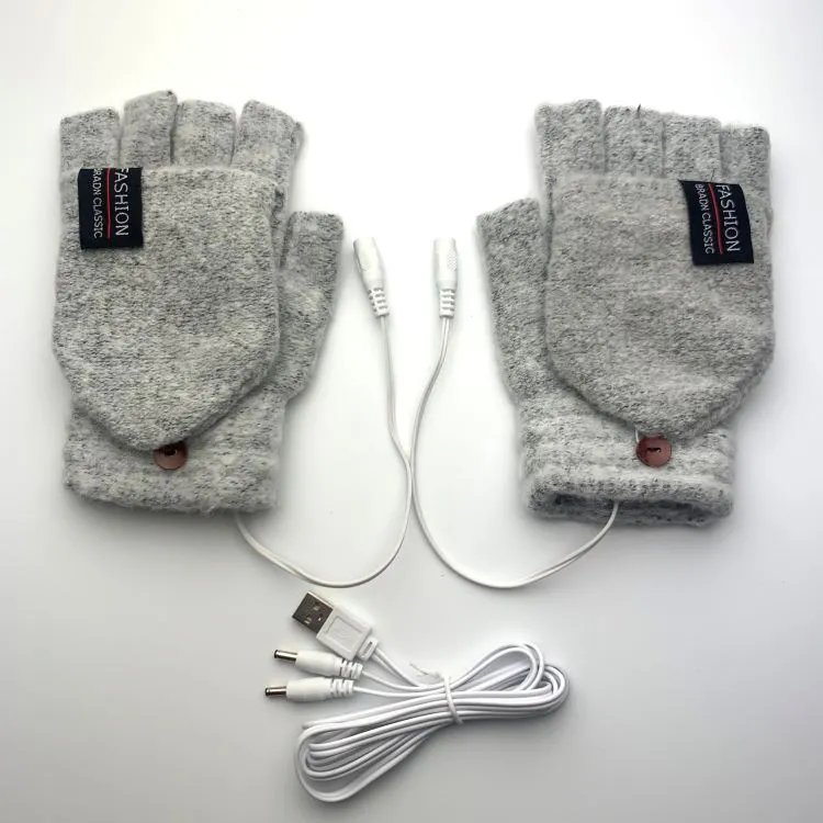 半指电热手套针织化纤直供室内户外两用暖手套电发热