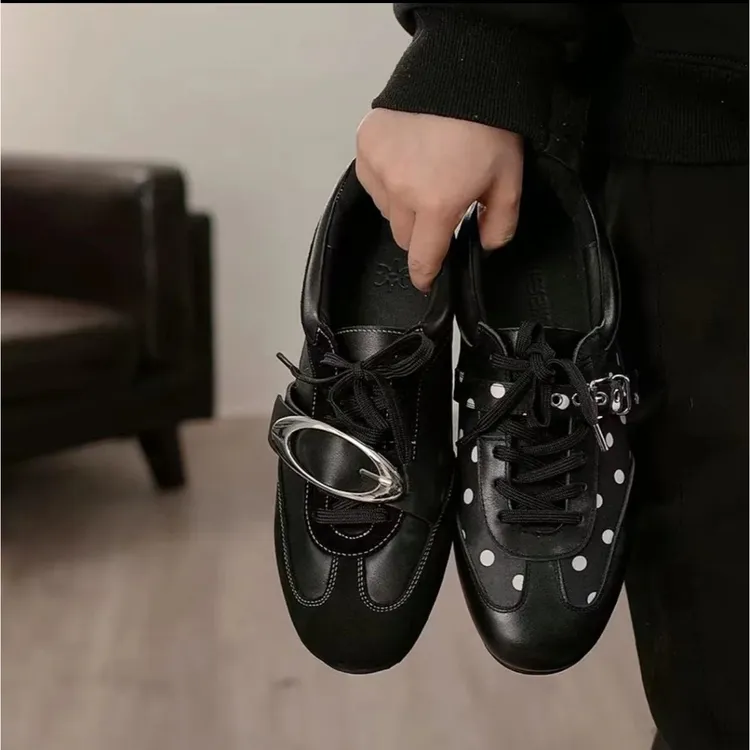 2026年新品|波点拼色系带德训鞋女春秋新款休闲外穿平底运动单鞋