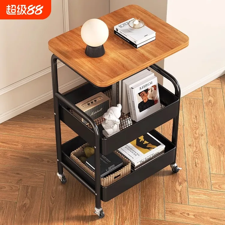 可移动书架落地置物架沙发侧边柜边几家用客厅零食杂物懒人小推车