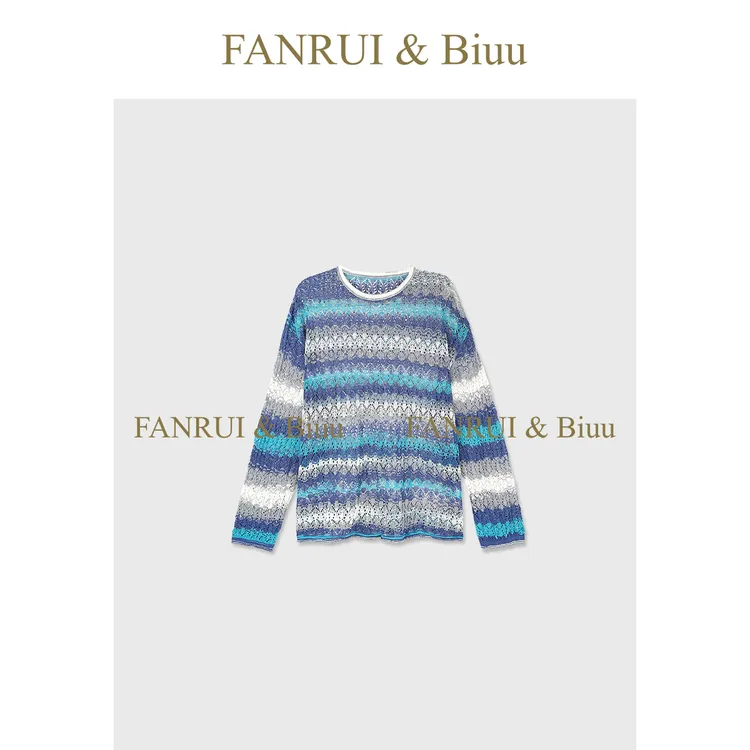 FANRUI/泛芮「游园绘迹」秋季新款混色镂空设计感长袖针织衫B17498