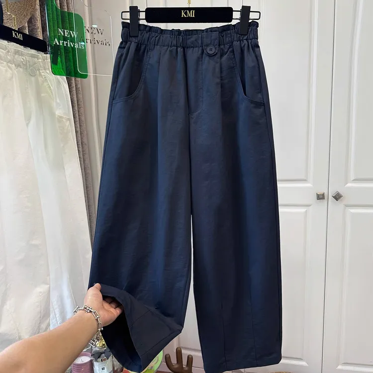 欧洲站高级花苞松紧腰白色休闲裤女哈伦裤宽松时尚百搭九分裤夏季