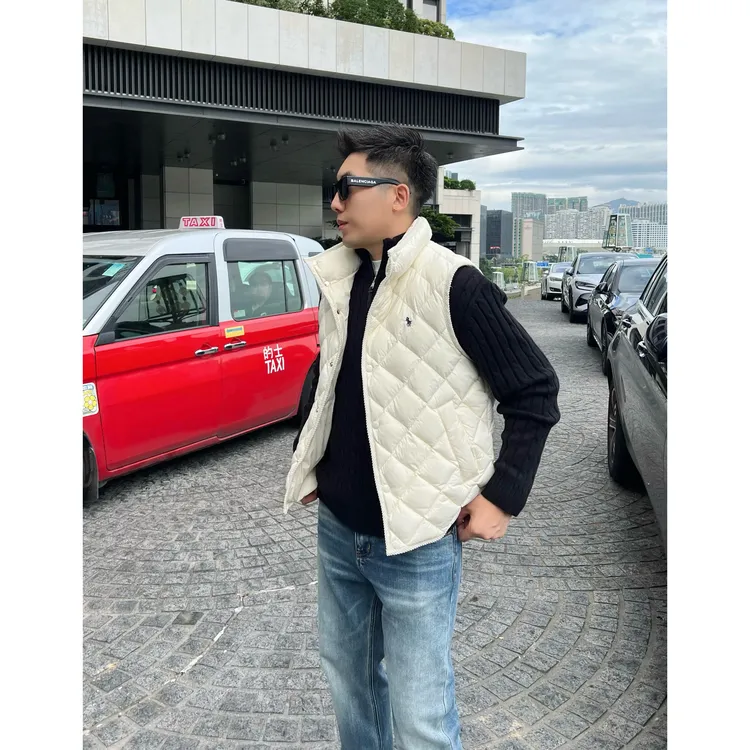 【菱格马甲】男装新国标90白鸭绒秋冬保暖情侣痞帅羽绒马甲刺绣上衣