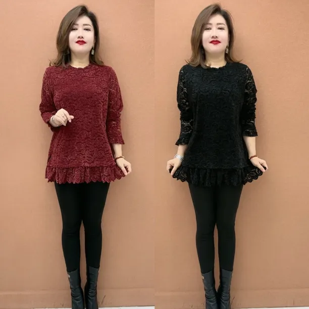 XX新款时尚气质显瘦蕾丝拼接加绒打底衫女秋冬洋气减龄