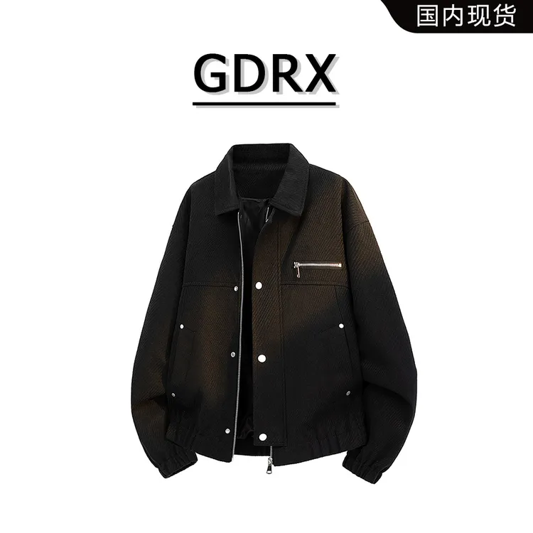 GDRX撞色翻领夹克男2025秋季简约新款潮流大码高级感宽松百搭外套