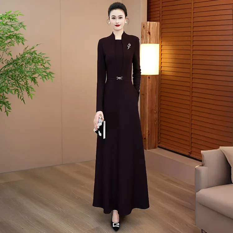 墨黛紫秋冬加绒加厚连衣裙2025年新款上新高贵洋气轻奢高级感裙86