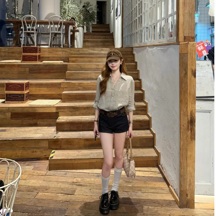 法式复古麻本色亚麻衬衫女防晒上衣夏薄款宽松气质短裤显瘦套装