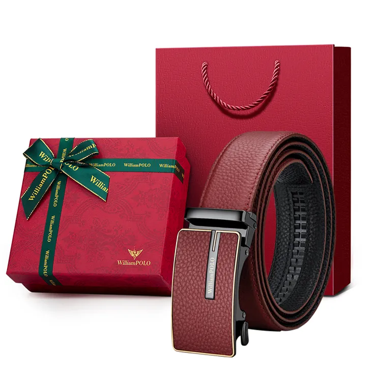 英皇保罗男士轻奢休闲腰带红色高档潮流裤腰带真皮真牛皮皮带百搭