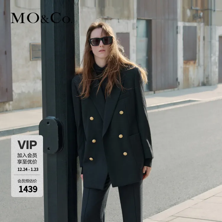 MOCO秋季复古双排金扣宽肩宽松时尚防寒西装外套JK服MBB3BLAT01