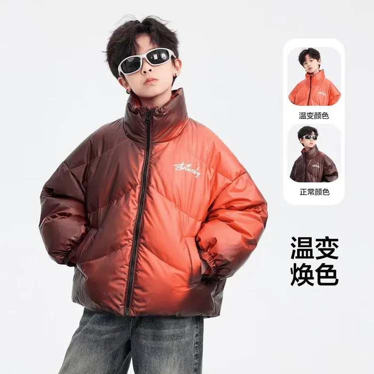 男童冬季潮酷温变三防面包羽绒服2025新款青少年儿童极寒滑雪外套
