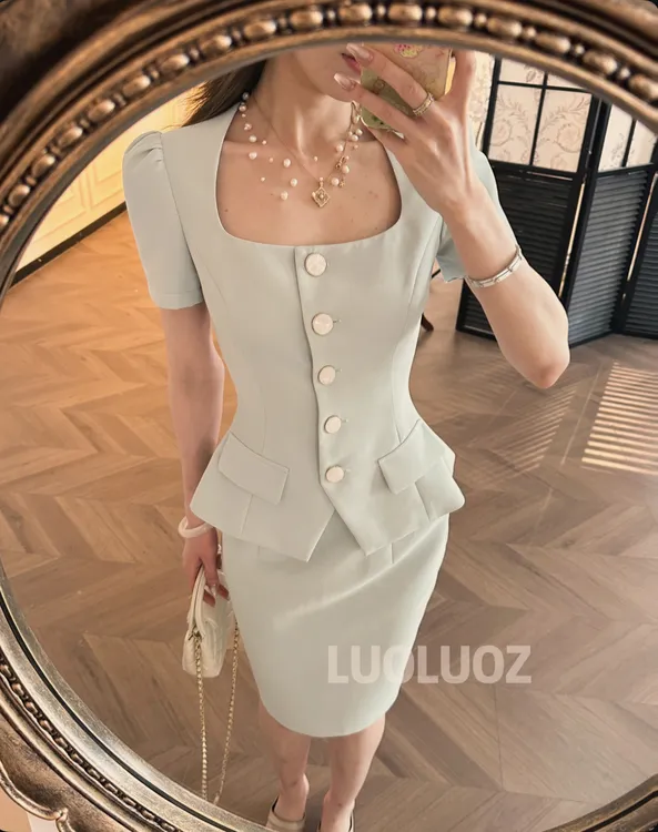 【现货】LUOLUOZ【北岛之恋】优雅绝美上衣＋时尚半身裙两件套JF836