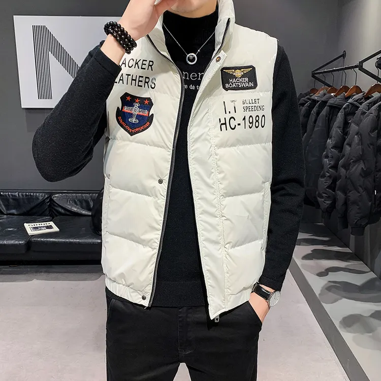 美式潮牌短款立领羽绒服马甲男秋冬新款保暖轻盈坎肩外套高端上衣