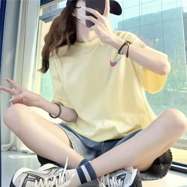 奥特莱斯官方正品短袖T恤休闲运动情侣夏季宽松微胖ins女装遮肚