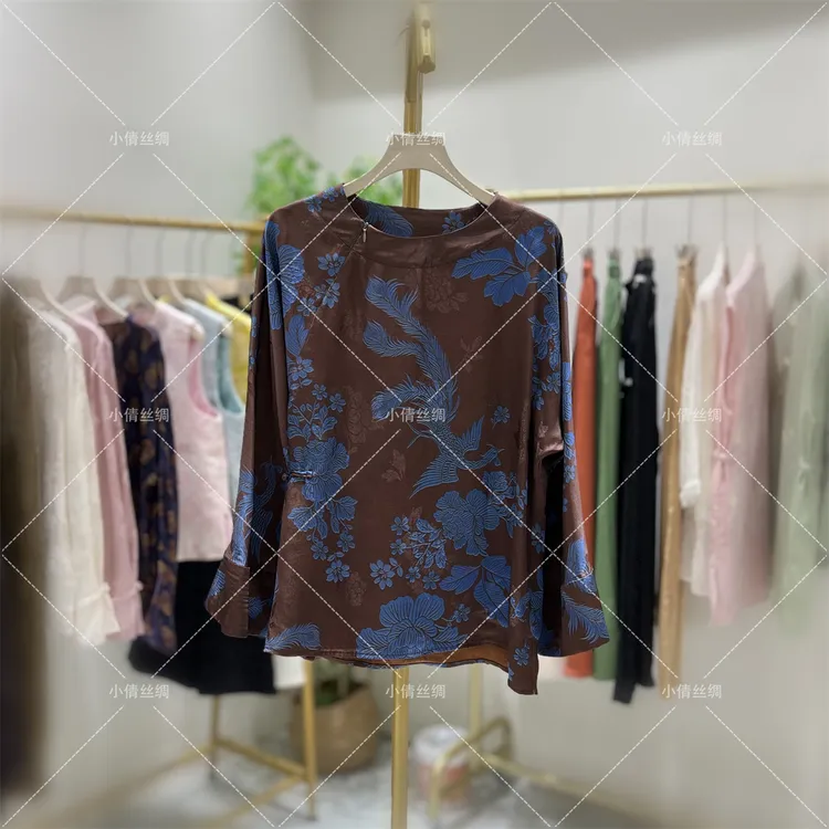 【凤戏花】新中式老钱风时尚宽松减龄气质百搭圆领秋季新款长袖上衣