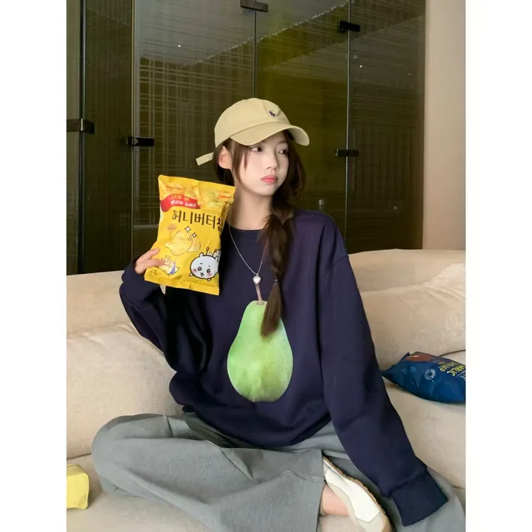 Y3717 秋季蔬果印花大卫衣oversize慵懒宽松休闲设计感长袖上衣