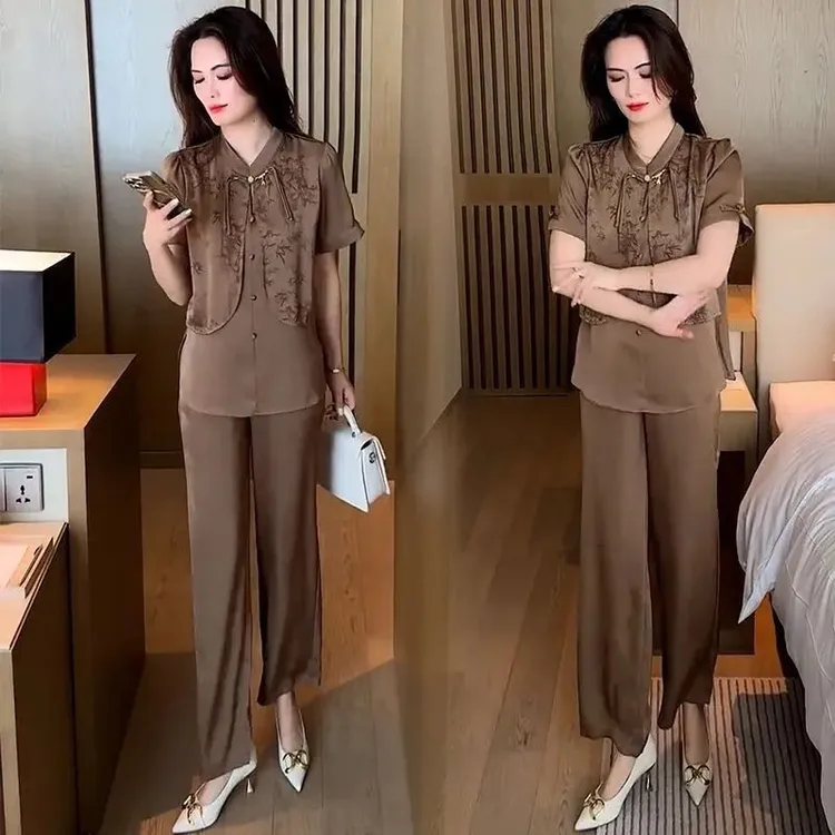 2025夏季新款休闲运动服套装女时尚韩版大码妈妈装宽松显瘦两件套