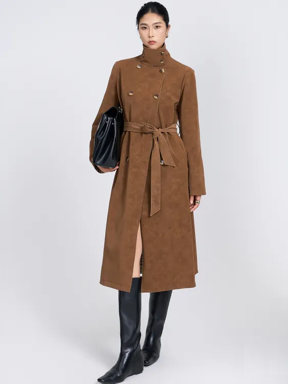 ZHENXI【权力的游戏】高个子加长双面大翻领格纹风衣外套25QDFZ0031