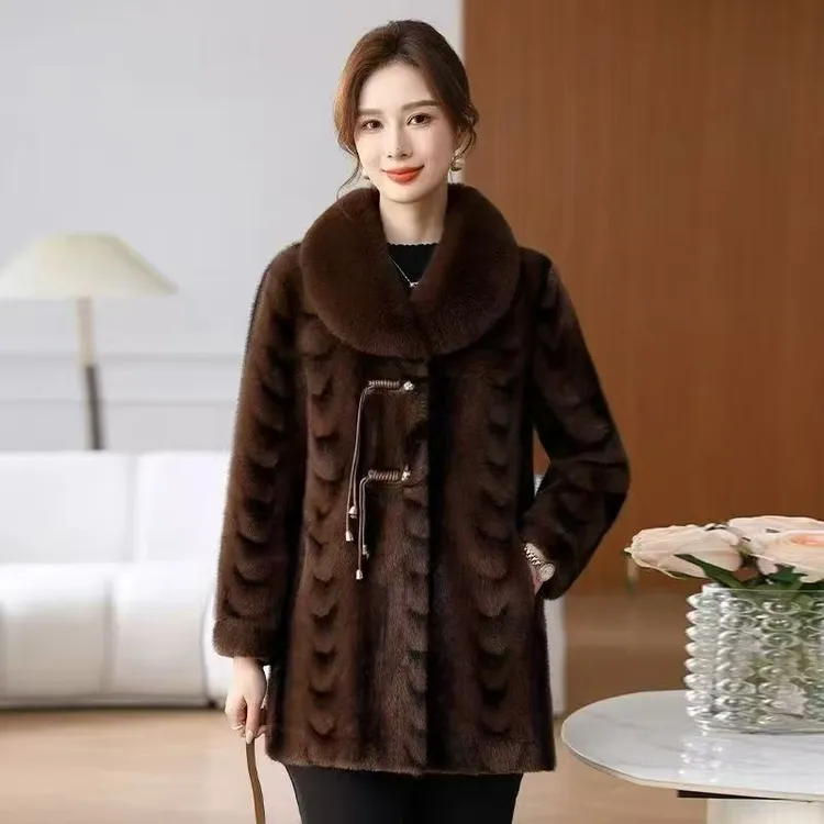 【海宁】新款中长款雪兰貂皮毛一体时尚气质潮流女士外套冬季加厚