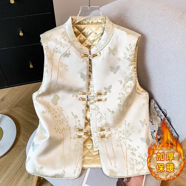 【金竹蝶】金竹蓝蝶加厚秋冬马夹女重工刺绣中国风印花绣花新中式