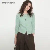 CHACHASTU 法式简约长袖圆领毛针织衫宽松显瘦短款开衫上衣XX6072