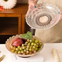 复古太阳花水果盘透明玻璃家用创意大果盘零食干果盘