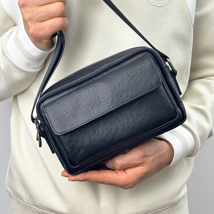 头层牛皮斜挎包男款夏季通勤风男士真皮单肩包时尚植鞣皮包包男款