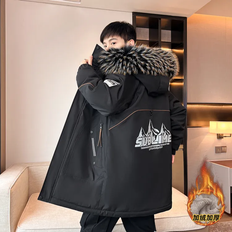 2025男士冬季潮流宽松夹克中长款上衣服加绒加厚款青少年学生外套
