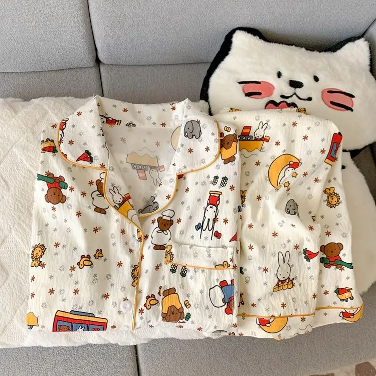 秋季卡通新版砂糖图厨师熊睡衣女款长袖初秋云朵棉学生家居服套装
