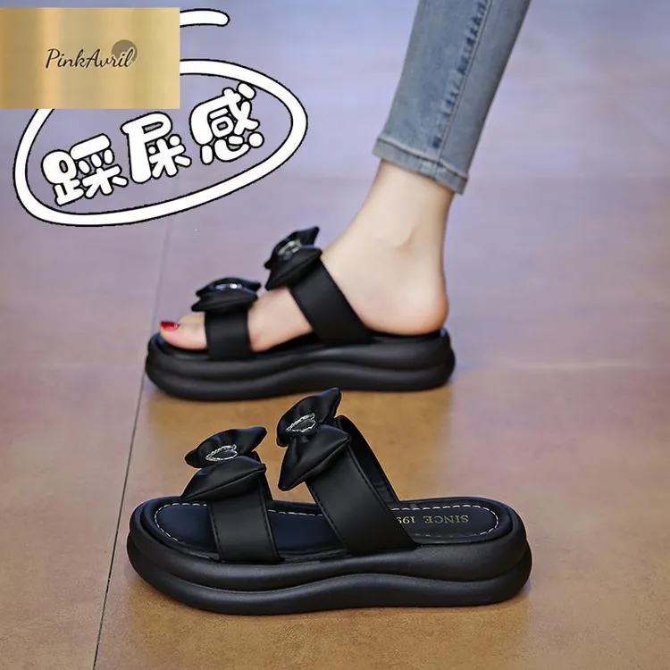 PinkAvril配夏季一字外穿屎女裙子女士2025感厚底凉凉鞋新款拖鞋