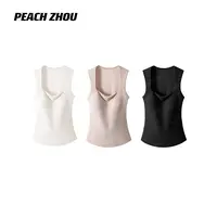 『PEACHZHOU』莱赛尔大方领Brain胸垫一体弹力修身打底无痕吊带背心