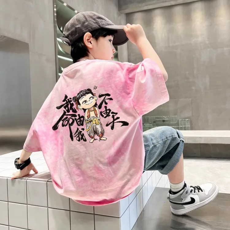 夏季宽松卡通动漫短袖印花男T恤洋气薄款中大童韩版男孩上衣