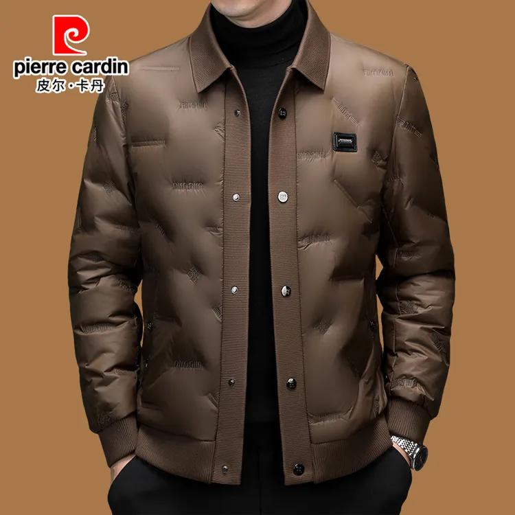 皮尔卡丹男士时尚翻领保暖羽绒服中青年潮流韩版休闲加厚短款外套
