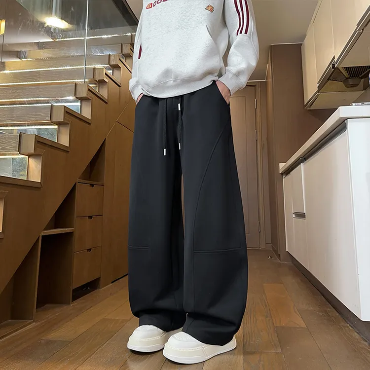 隐匿者美式拼接弯刀卫裤男款秋季2025新款直筒运动休闲阔腿长裤子