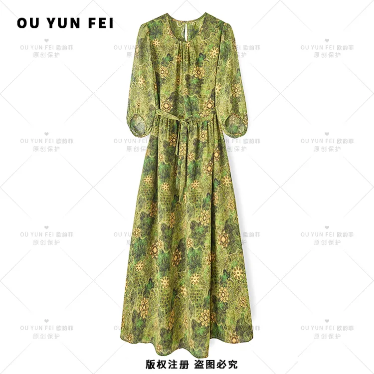 【绿如意】高级感连衣裙女新款气质显瘦穿搭时尚洋气印花HY1201