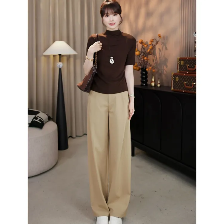 LMENY“蛋白肽风琴裤”小个子/常规不易皱松紧腰压褶阔腿裤25CK006