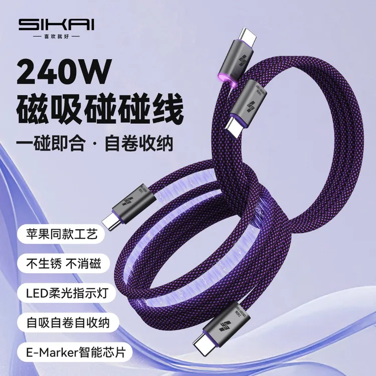 sikai240w磁吸碰碰线适用苹果17华为P80小米超级快充自收纳伸缩线
