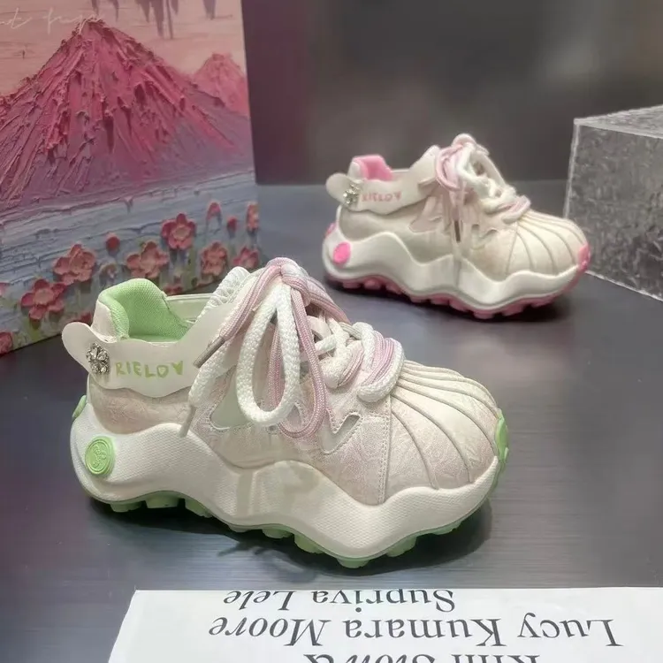 【LL】5CM凤尾螺~贝壳头老爹鞋女鞋2025新款厚底面包鞋运动女鞋