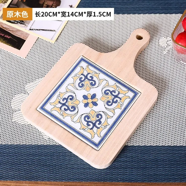 隔热垫复古实木花砖把手锅垫木质防烫盘杯垫家用砂锅汤锅隔热木垫