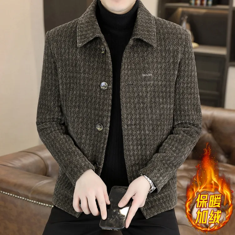 CALTOKROSA男士呢子夹克秋冬季小香风衣服高端修身短款加绒加厚潮