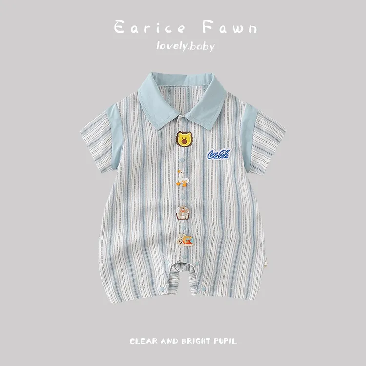 QQ婴儿衣服夏季短袖哈衣可爱洋气爬爬服外出薄款连体衣满月百天抱