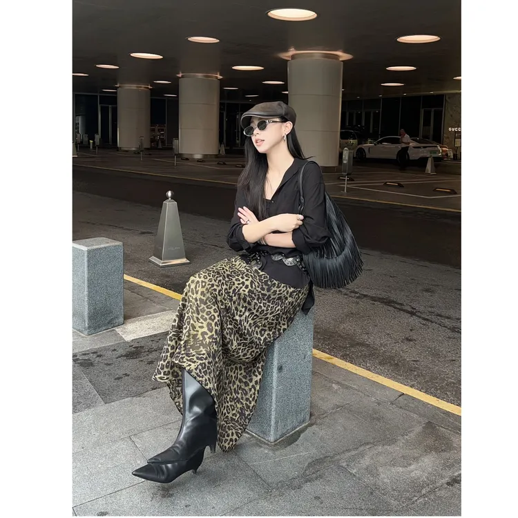 A美洋MEIYANG【商场同款】豹纹半身裙 醋酸印花优雅中长裙-周四