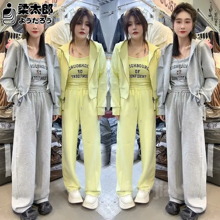 日本柔太郎时尚学院风休闲运动套装女2025年春夏季连帽拉链卫衣阔