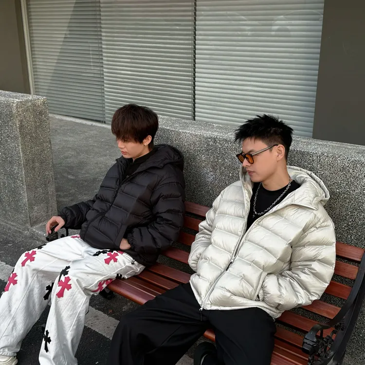 阿叔冬季90白鸭绒连帽排骨羽绒服防寒保暖百搭潮流GK-3355