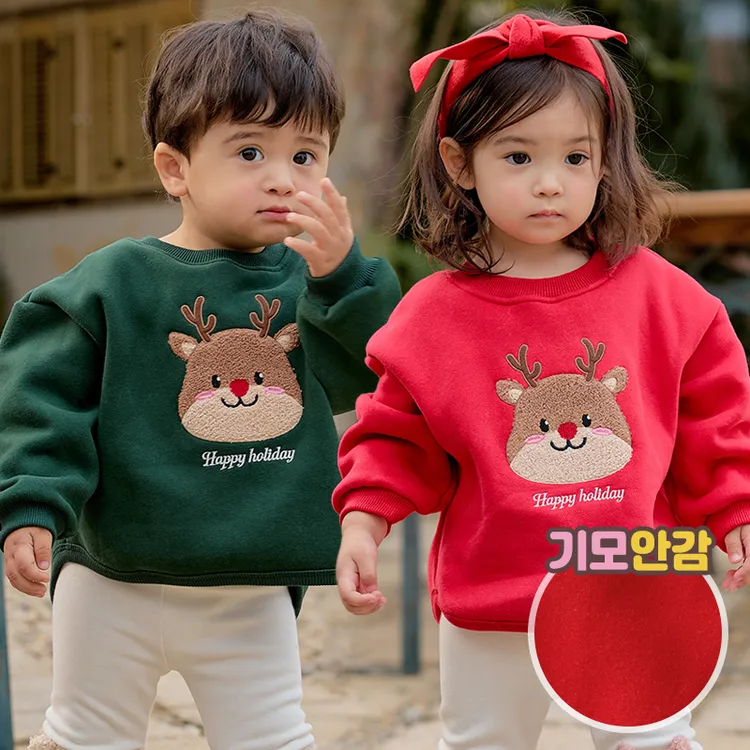 2025冬季新款儿童加绒卫衣男女童麋鹿刺绣圆领保暖上衣圣诞卫衣