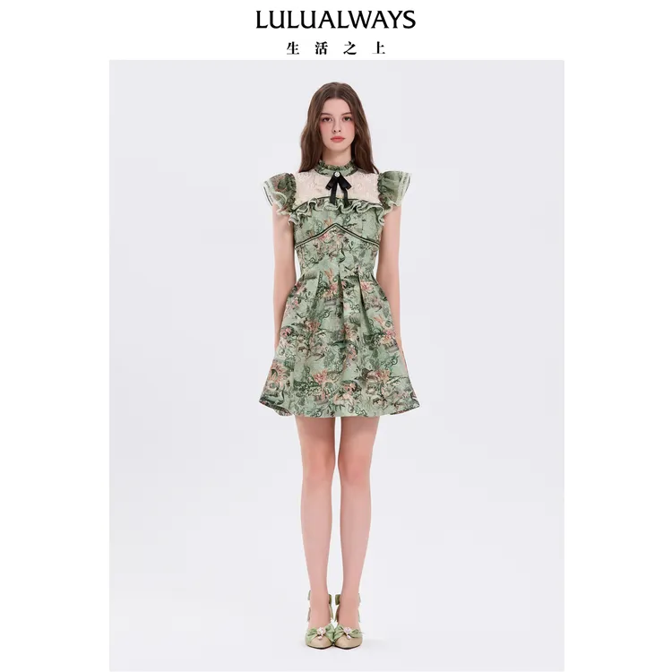 LULUALWAYS我爱露露25秋季新款法式温柔复古风甜美收腰A裙连衣裙