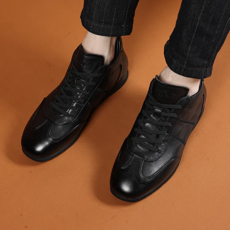 秋冬新款男士高帮休闲鞋真皮透气软皮简约百搭英伦风皮鞋男鞋
